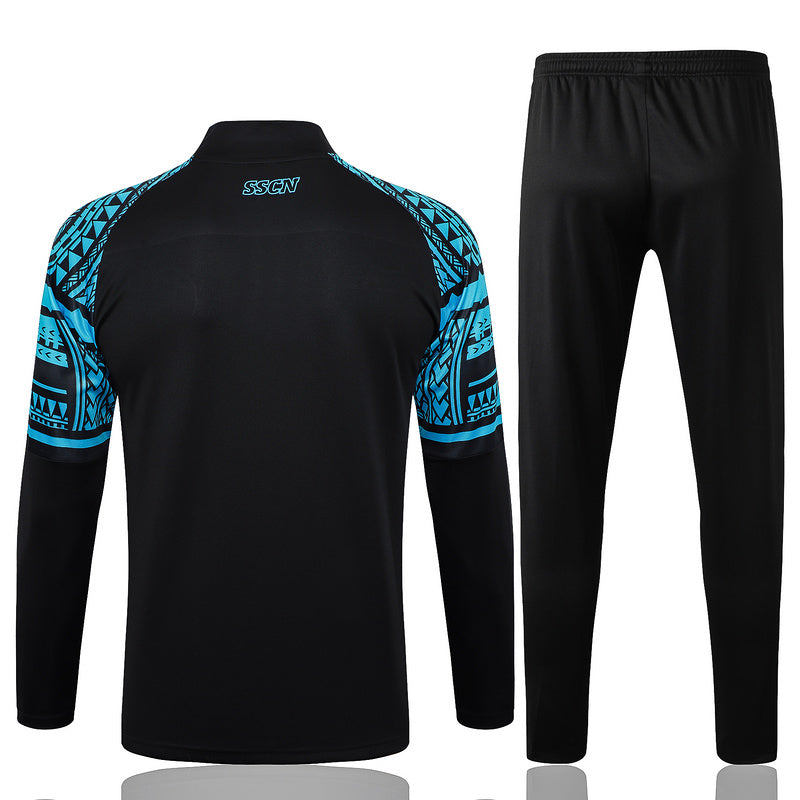 Napoli Long Sleeve Zipped Tracksuit Black/Cyan 2023-24