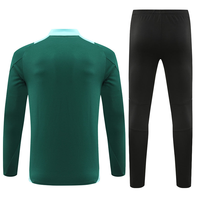 Manchester United Long Sleeve 1/4 Zipped Tracksuit Green/Black 2024-25