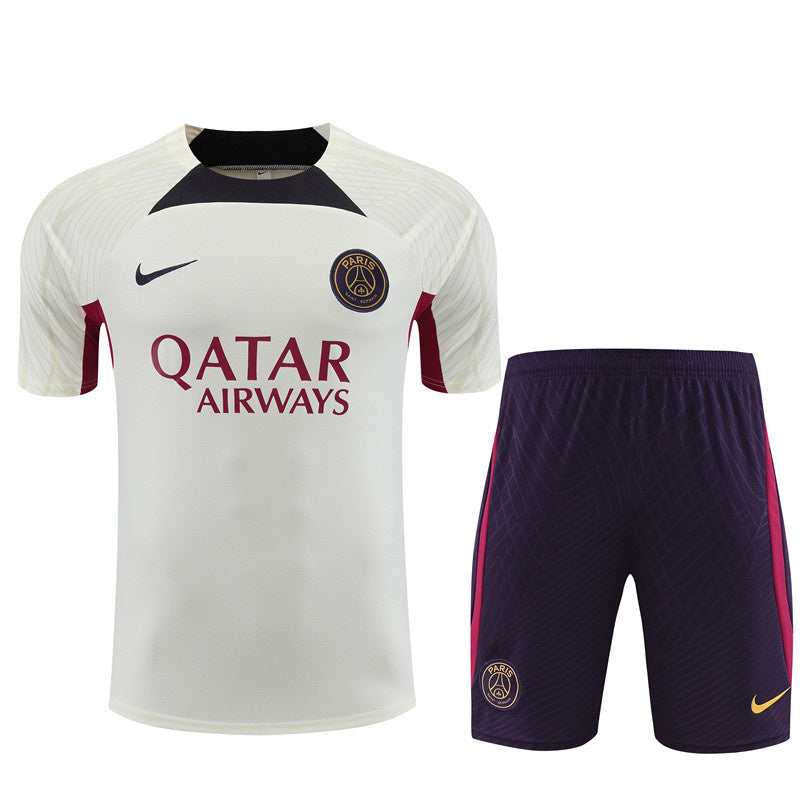 PSG Paris Saint German Short Sleeve Set White/Wine/Black 2023-24