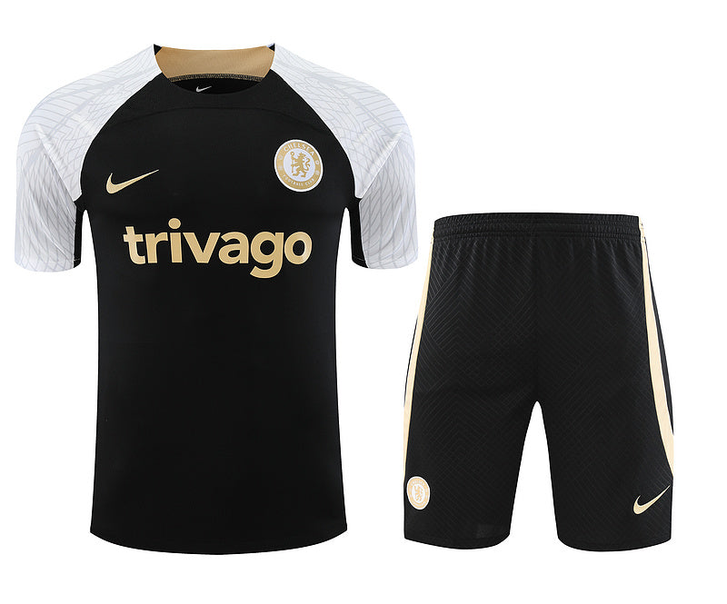 Chelsea Short Sleeve Set Black/White/Gold 2023-24