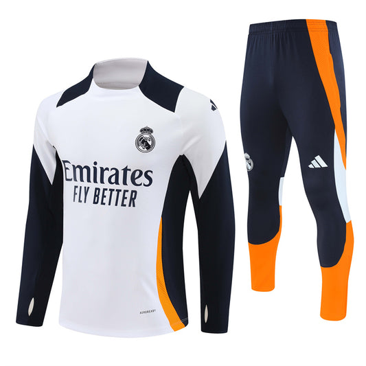 Real Madrid Long Sleeve Zipped Tracksuit White/Black/Orange 2024-25