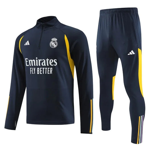 Real Madrid Long Sleeve Zipped Tracksuit Blue/Yellow 2023-24