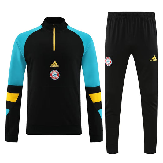 Bayern Munich Long Sleeve Zipped Tracksuit Black/Cyan 2023-24