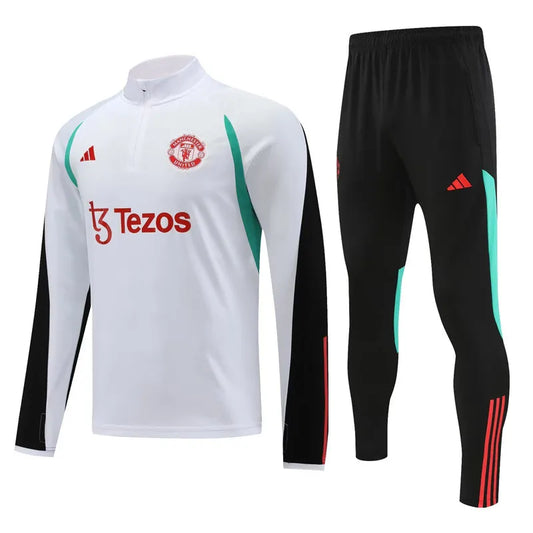 Manchester United Long Sleeve Zipped Tracksuit White/Black 2023-24