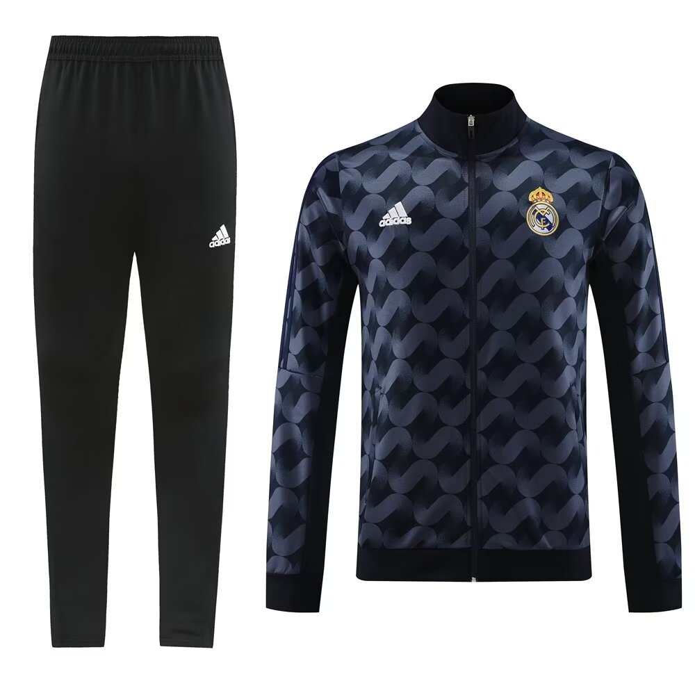 Real Madrid Long Sleeve Zipped Tracksuit Black 2023-24