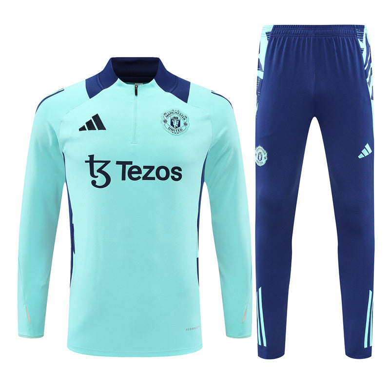 Manchester United Long Sleeve Tracksuit Light Blue/Navy 2024-25