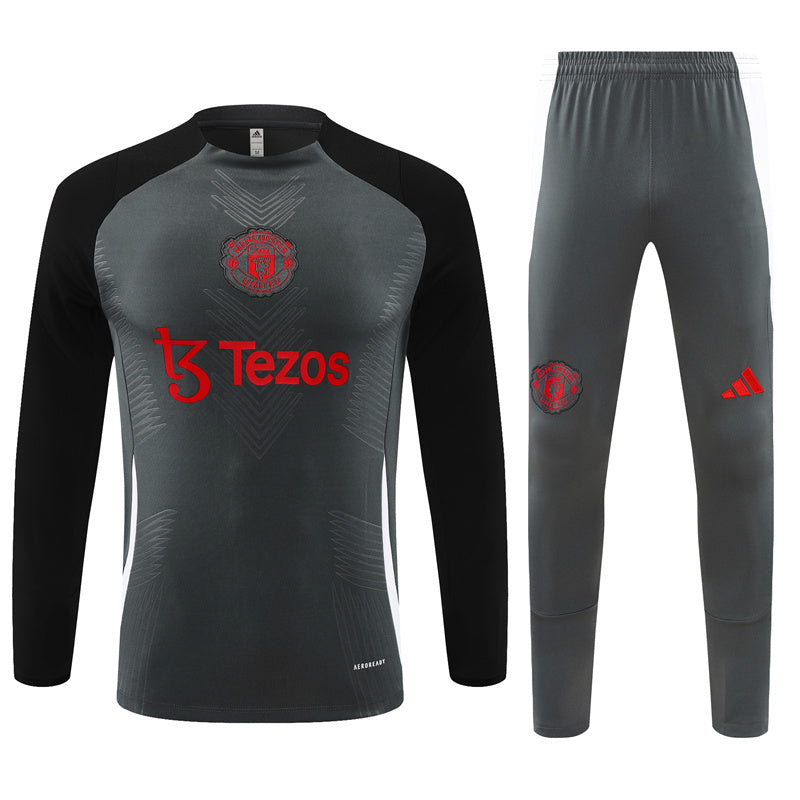 Manchester United Long Sleeve Tracksuit Black/Grey/Red 2024-25