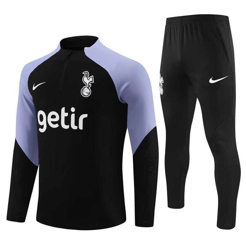 Tottenham Long Sleeve Zipped Tracksuit Black/Grey 2023-24