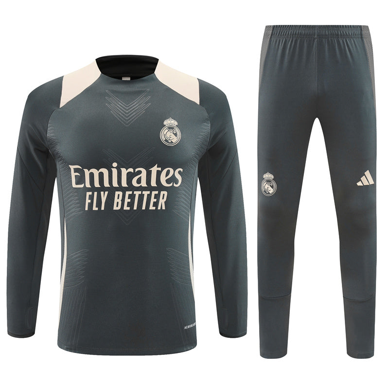 Real Madrid Long Sleeve Zipped Tracksuit Grey/White 2024-25