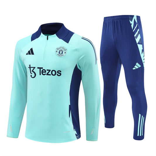 Manchester United Long Sleeve Tracksuit Light Blue/Navy 2024-25