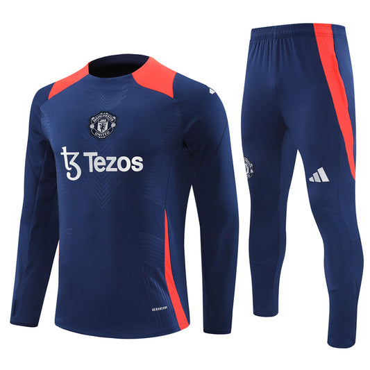 Manchester United Long Sleeve 1/4 Zipped Tracksuit Navy/Red 2024-25