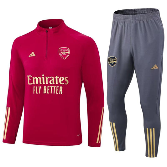 Arsenal Long Sleeve Zipped Tracksuit Red/Grey 2023-24