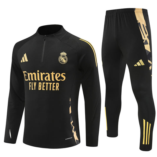 Real Madrid Long Sleeve Zipped Tracksuit Black/Gold 2024-25