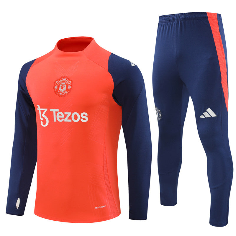 Manchester United Long Sleeve 1/4 Zipped Tracksuit Red/Navy 2024-25