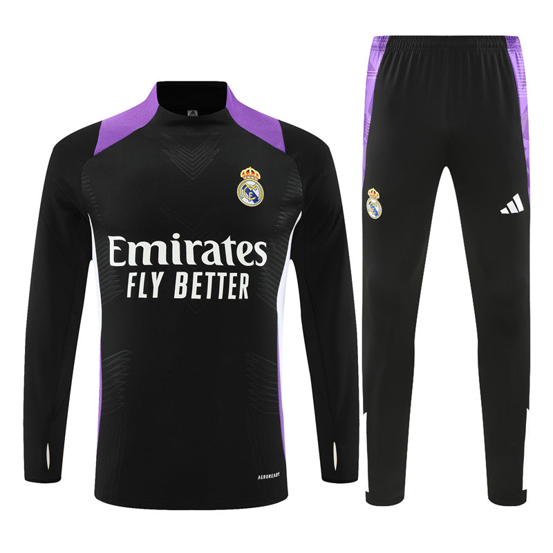 Real Madrid Long Sleeve Zipped Tracksuit Black/Purple 2024-25