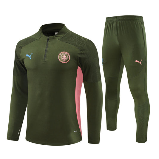 Manchester City Long Sleeve Zipped Tracksuit Dark Green/Pink 2024-25