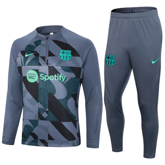 Barcelona Long Sleeve Tracksuit Grey/Cyan 2023-24