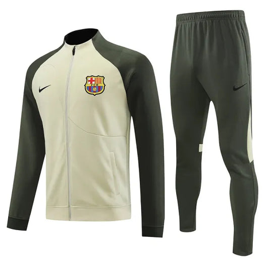 Barcelona Long Sleeve Zipped Tracksuit White/Grey 2023-24