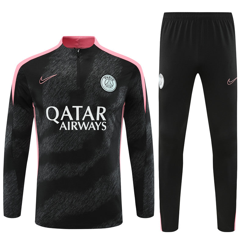 PSG Paris Saint German Long Sleeve Tracksuit Black/Pink 2024-25