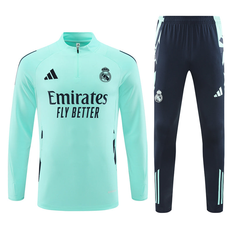 Real Madrid Long Sleeve Zipped Tracksuit Teal/Navy 2024-25