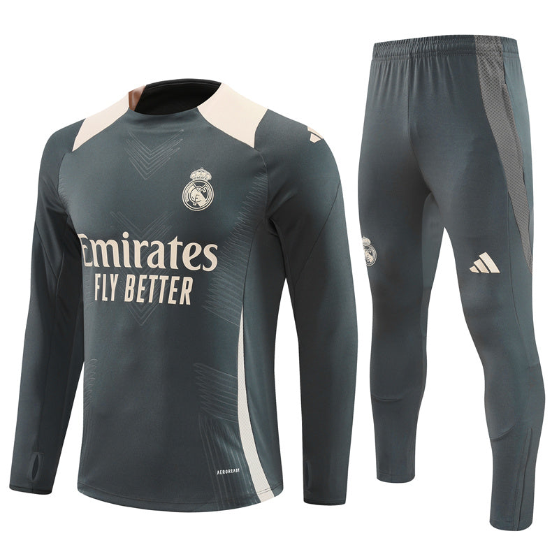 Real Madrid Long Sleeve Zipped Tracksuit Grey/White 2024-25