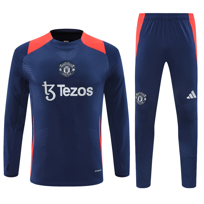 Manchester United Long Sleeve 1/4 Zipped Tracksuit Navy/Red 2024-25