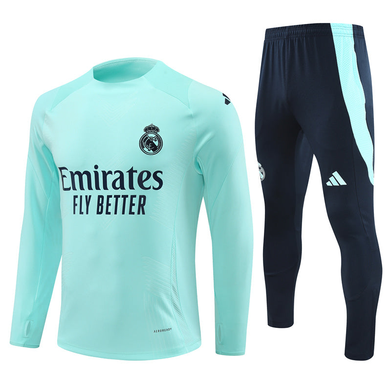 Real Madrid Long Sleeve Zipped Tracksuit Light Blue/Black 2024-25
