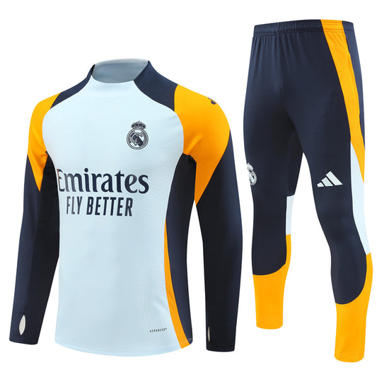 Real Madrid Long Sleeve Zipped Tracksuit White/Orange/Black 2024-25