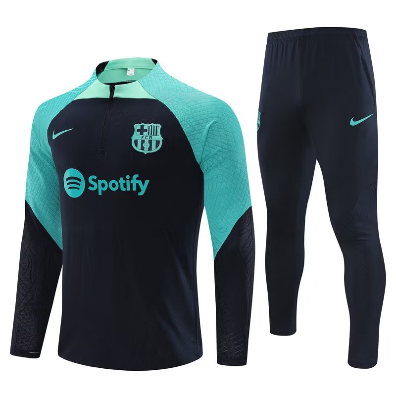 Barcelona Long Sleeve Tracksuit Black/Cyan 2023-24