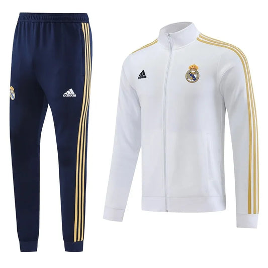 Real Madrid Long Sleeve Zipped Tracksuit White/Navy 2023-24