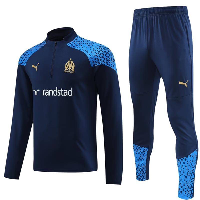 Marseille Long Sleeve Zipped Tracksuit Navy/Cyan 2023-24
