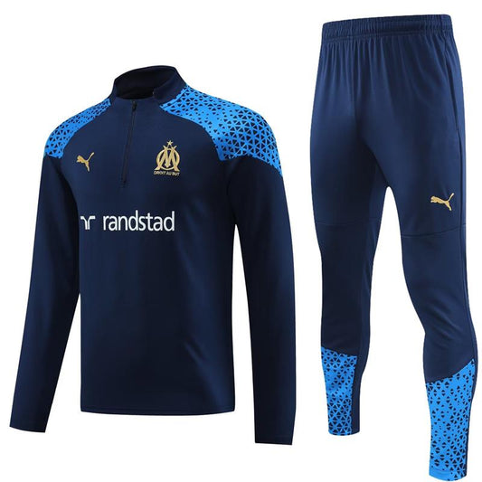 Marseille Long Sleeve Zipped Tracksuit Navy/Cyan 2023-24