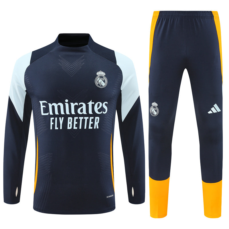 Real Madrid Long Sleeve Zipped Tracksuit Navy/Orange/White 2024-25