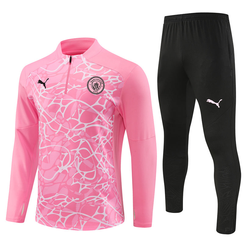 Manchester City Long Sleeve Zipped Tracksuit Pink/Black 2024-25