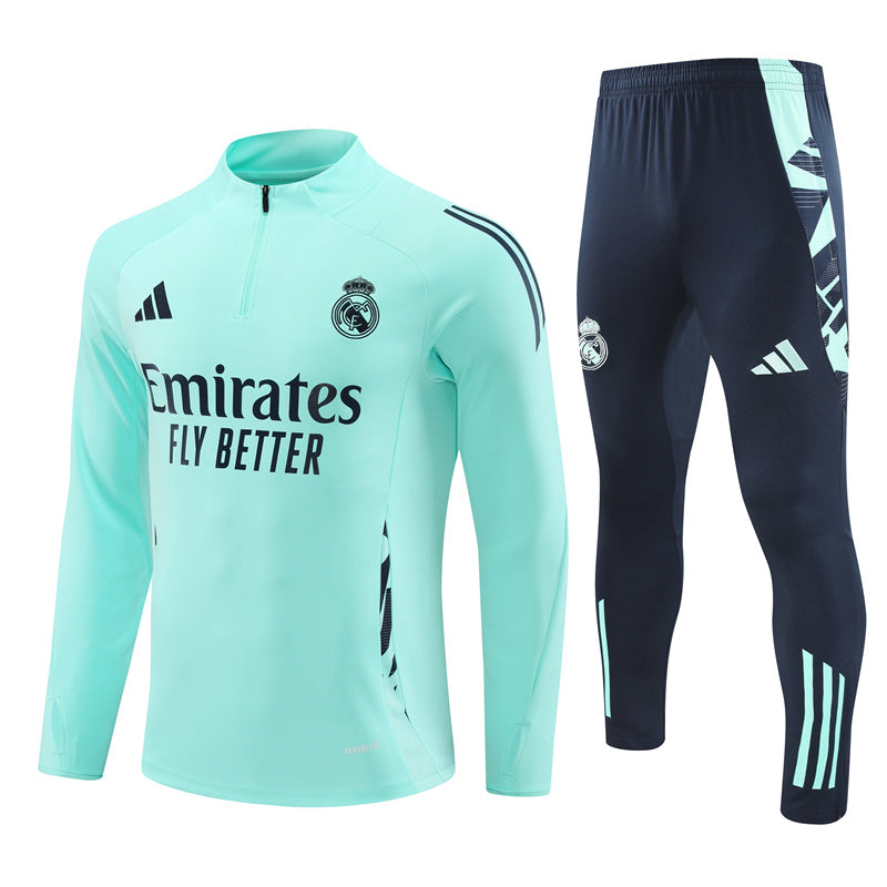Real Madrid Long Sleeve Zipped Tracksuit Teal/Navy 2024-25