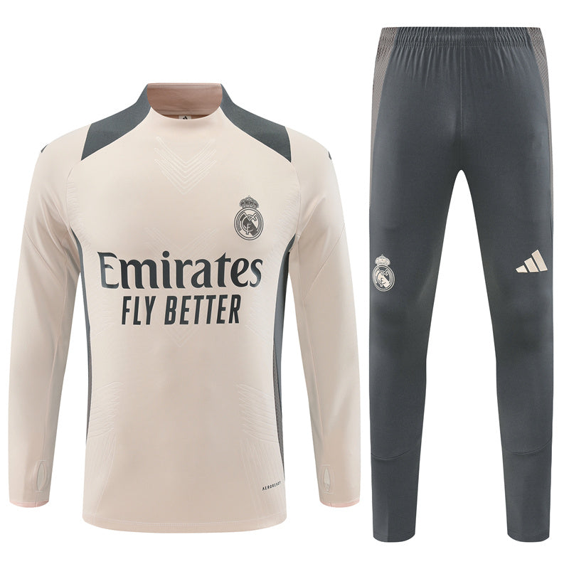 Real Madrid Long Sleeve Zipped Tracksuit White/Grey 2024-25