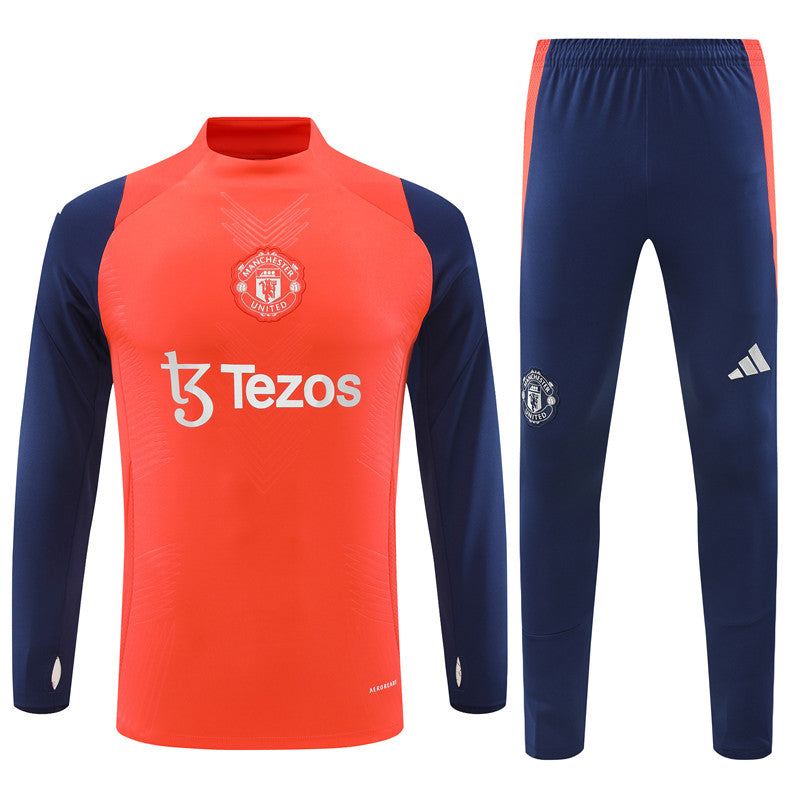 Manchester United Long Sleeve 1/4 Zipped Tracksuit Red/Navy 2024-25