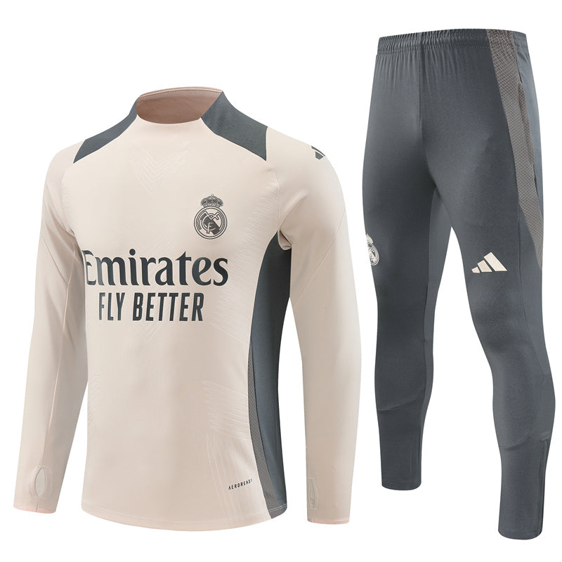 Real Madrid Long Sleeve Zipped Tracksuit White/Grey 2024-25