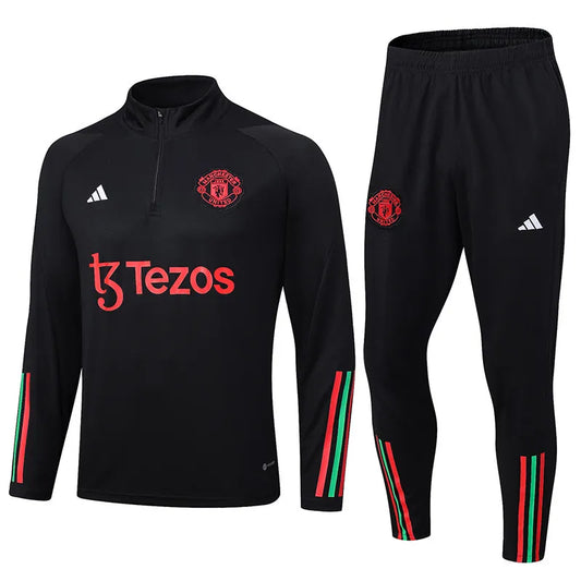 Manchester United Long Sleeve Zipped Tracksuit Black/Red 2023-24