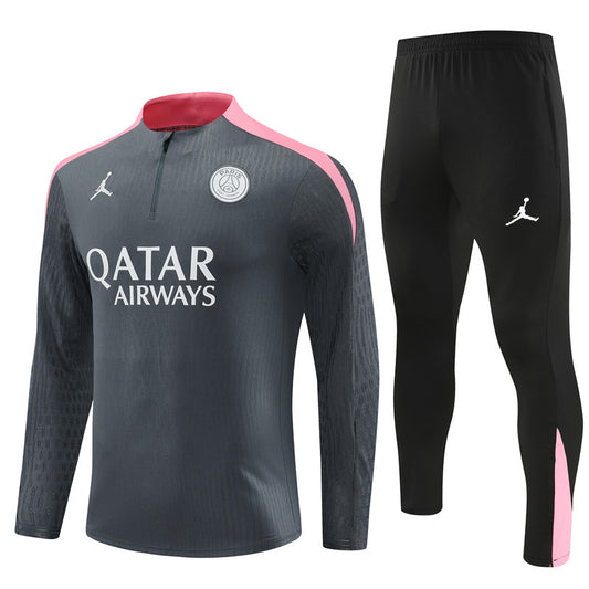 PSG Paris Saint German Long Sleeve Tracksuit Grey/Pink 2024-25