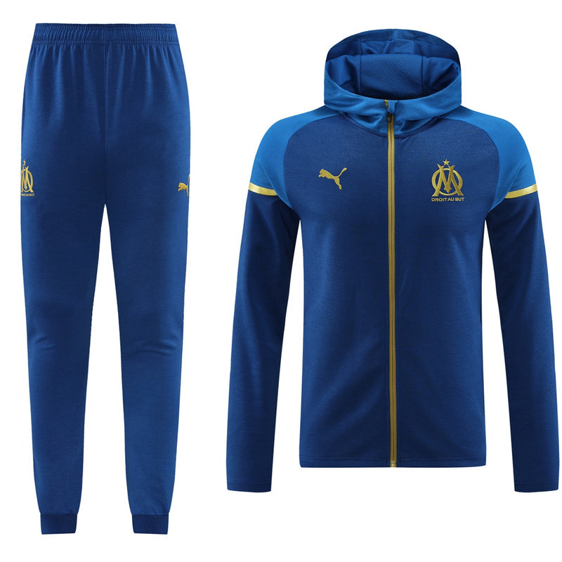 Marseille Long Sleeve Hooded Zipped Tracksuit Blud/Gold 2023-24
