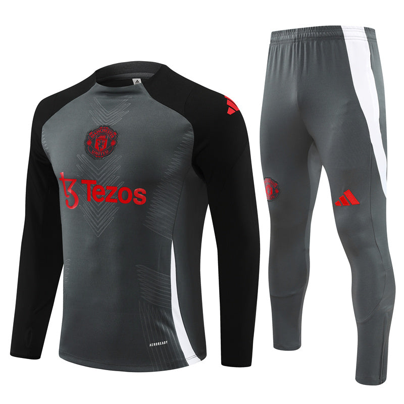 Manchester United Long Sleeve Tracksuit Black/Grey/Red 2024-25