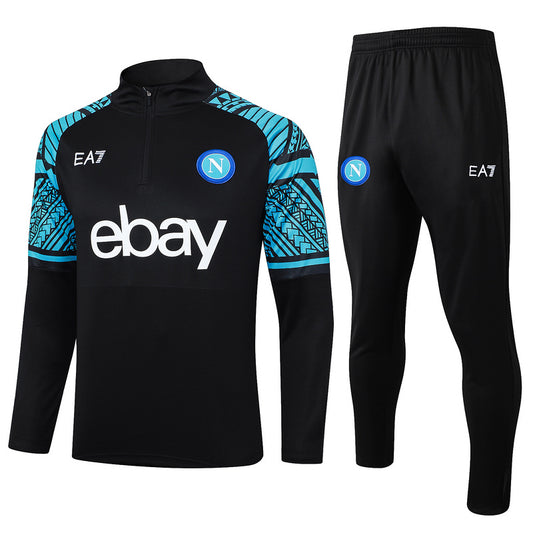 Napoli Long Sleeve Zipped Tracksuit Black/Cyan 2023-24