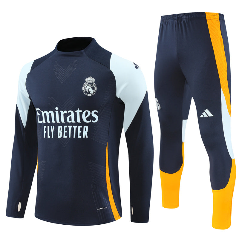 Real Madrid Long Sleeve Zipped Tracksuit Navy/Orange/White 2024-25