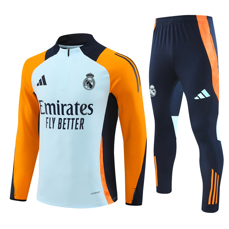 Real Madrid Long Sleeve Zipped Tracksuit White/Orange/Black 2024-25