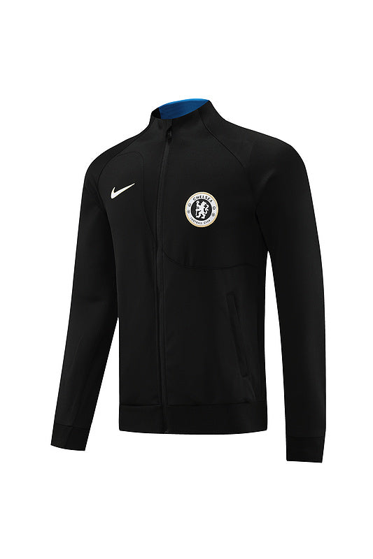 Chelsea Long Sleeve Zipped Tracksuit Black/Cyan 2023-24