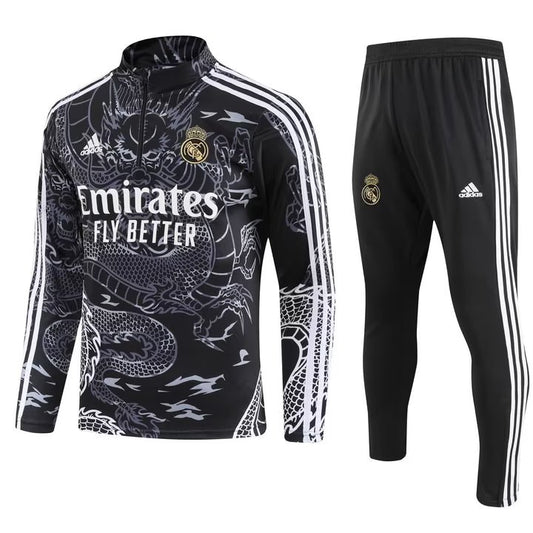 Real Madrid Long Sleeve Zipped Tracksuit White/Black/Pink 2023-24