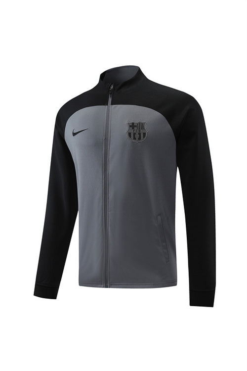 Barcelona Long Sleeve Zipped Tracksuit Grey/Black 2022-23