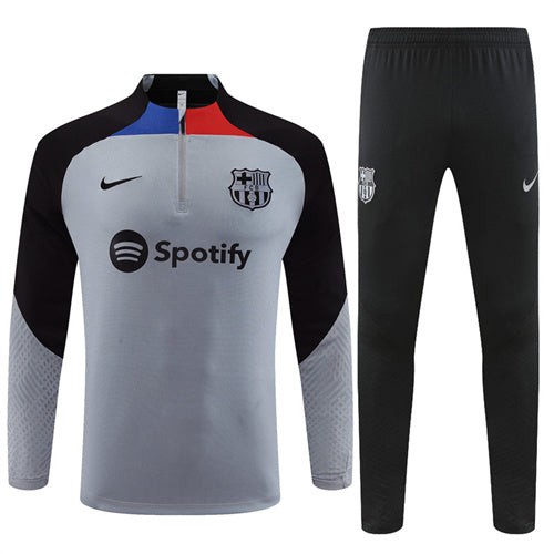Barcelona Long Sleeve Zipped Tracksuit Grey/Black 2022-23