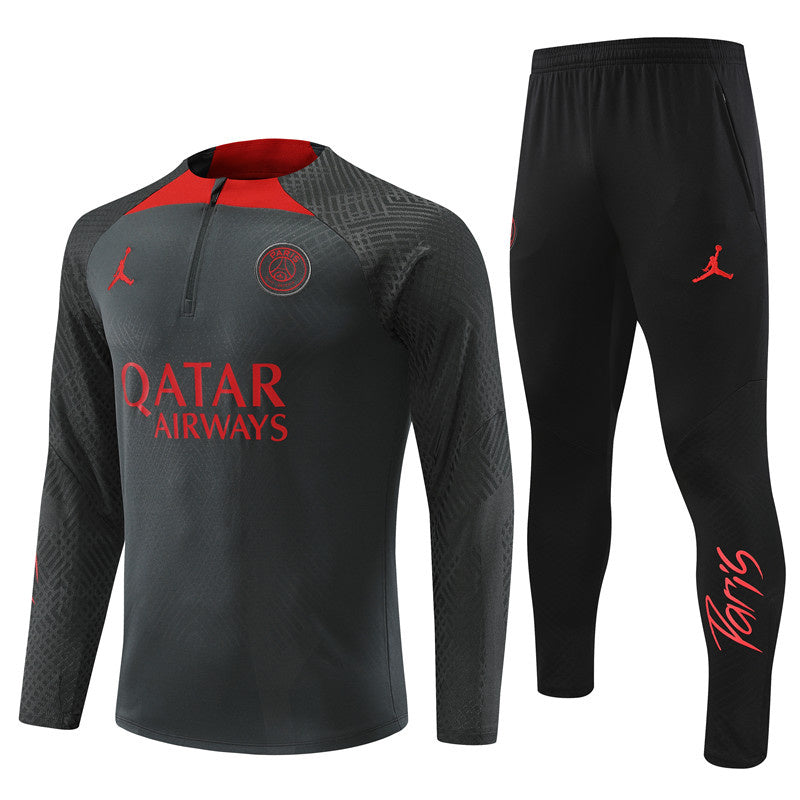 PSG Paris Saint German Long Sleeve Tracksuit Grey/Black/Red 2022-23